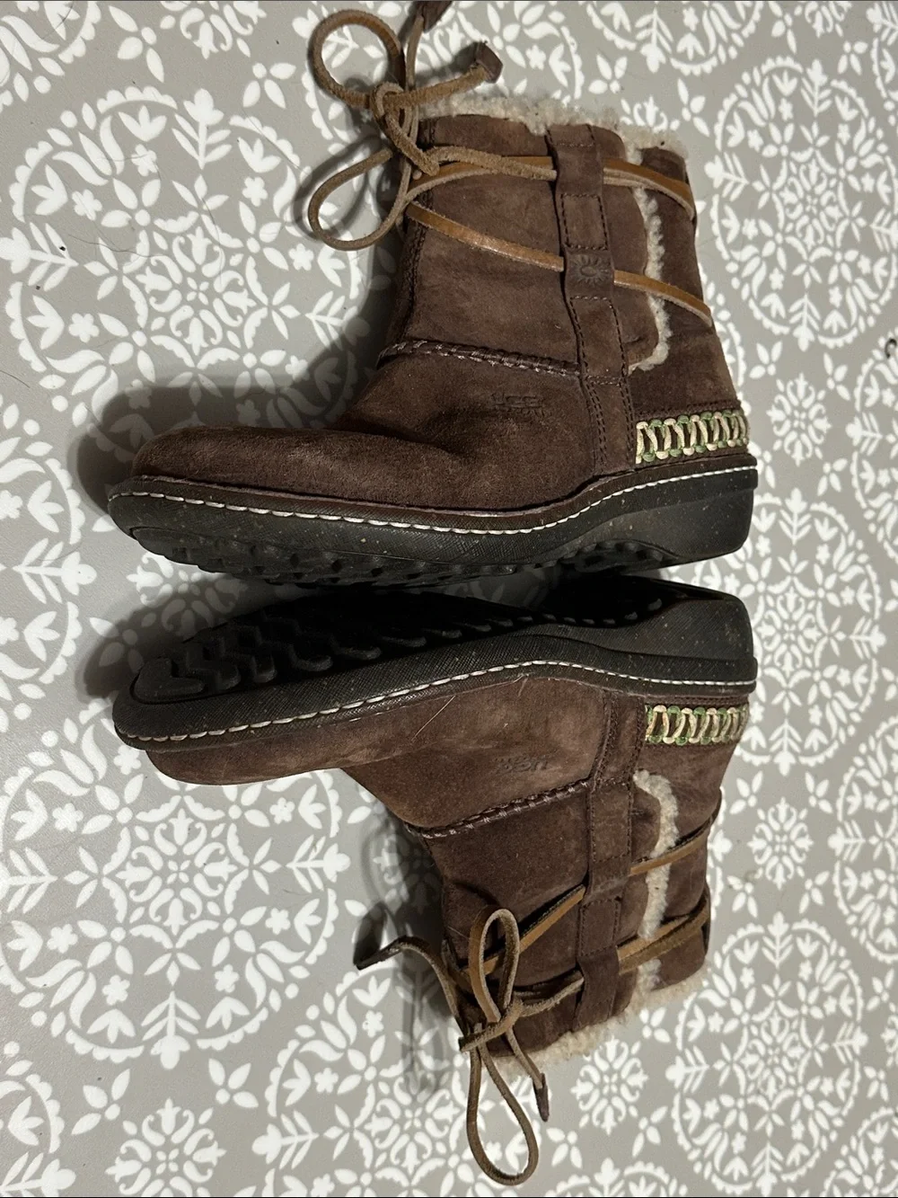 UGG Brown Suede Shearling-Lined Lace-Up Ankle Boots